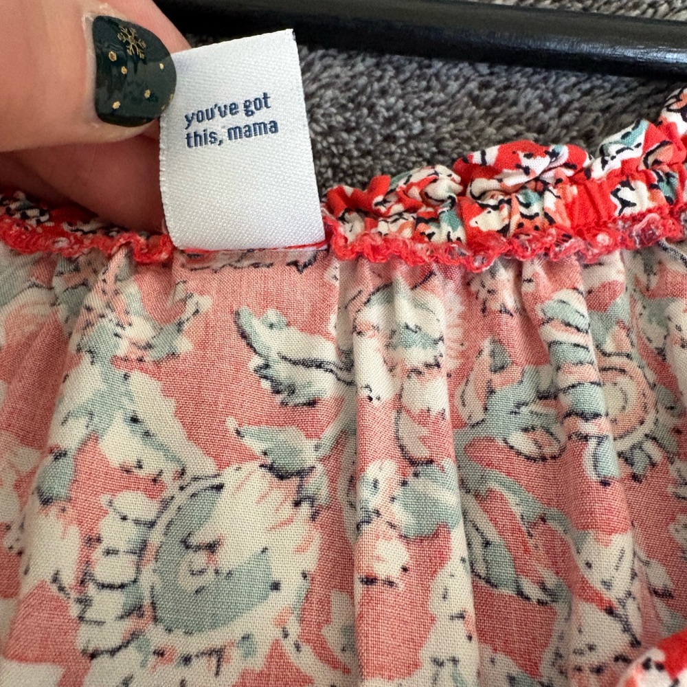 Old Navy Small Maternity Coral Orange with Blue Floral Pattern Dress - Picture 5 of 10